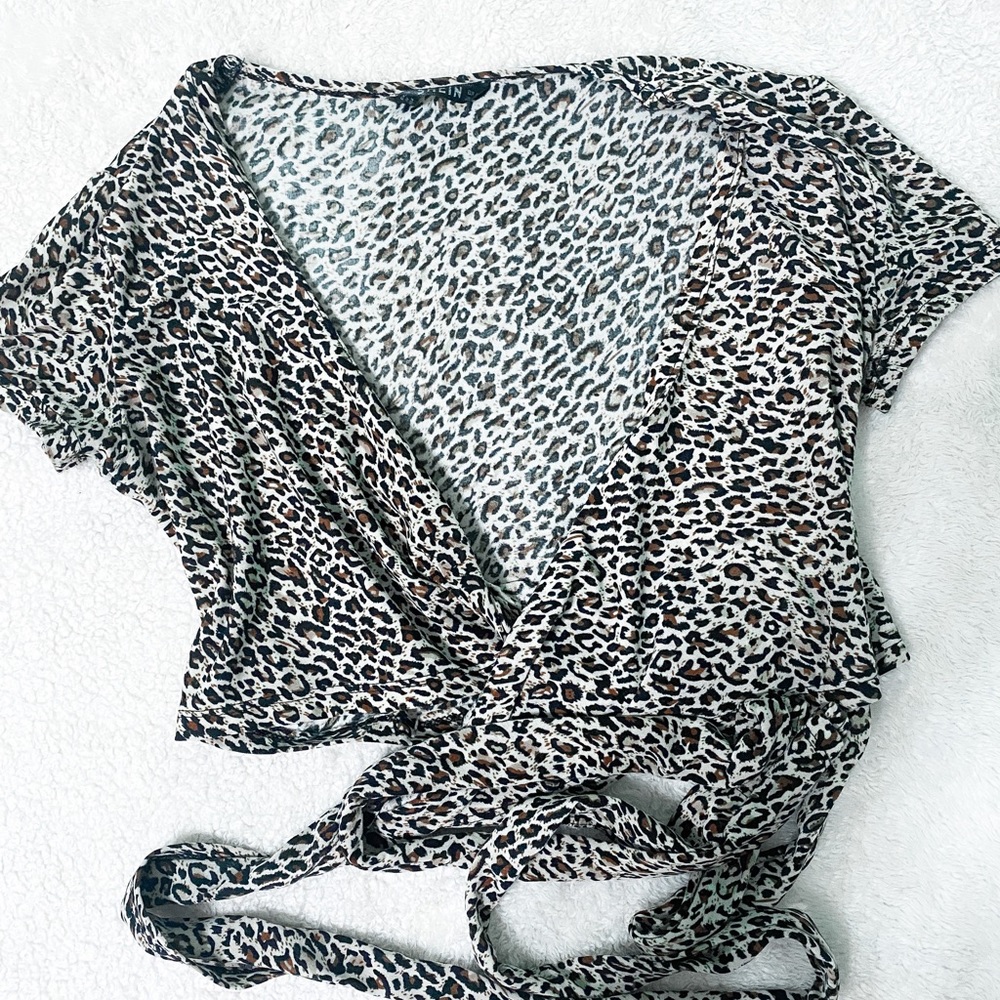 shein leopard print wrap top